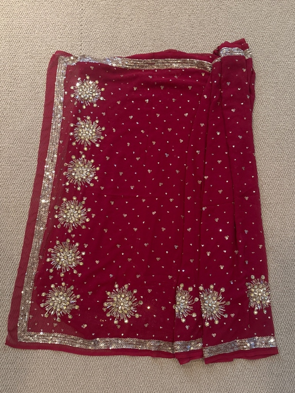 Brand New Maroon Saree with Gold Embroidery